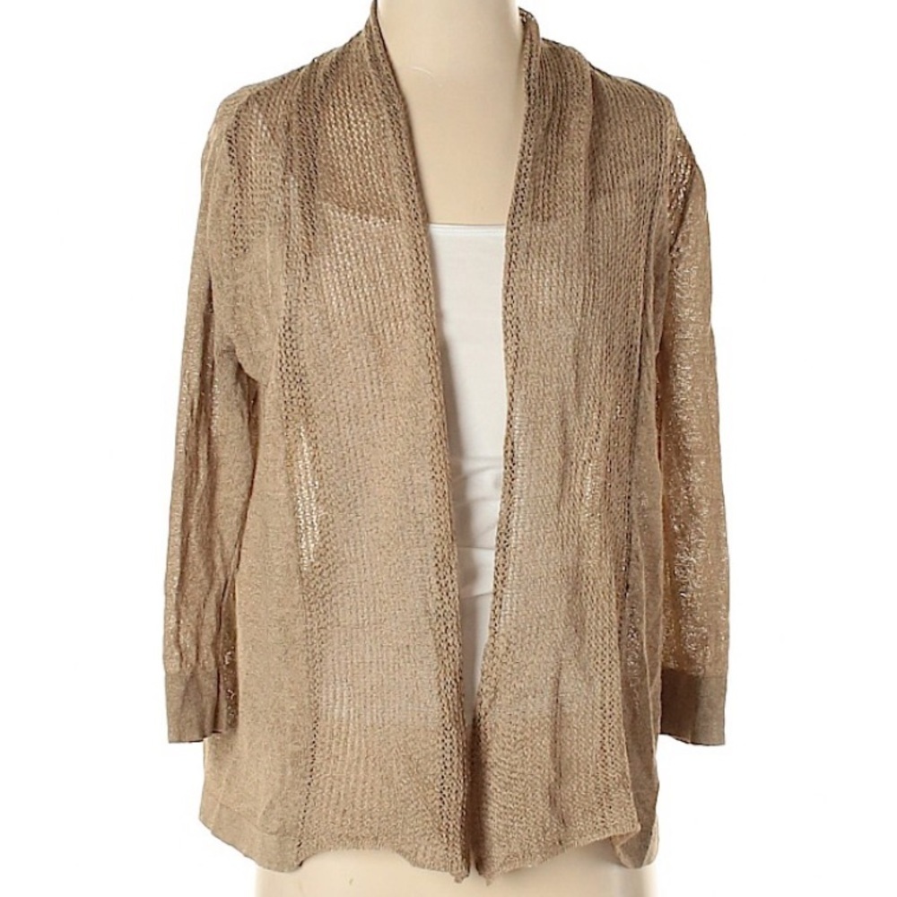 Luca Luca Linen Blend Tan Cardigan Sweater Small Lagenlook Beachy Quiet Luxury‎